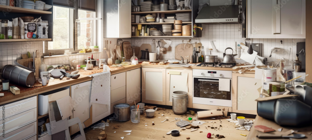 Messy kitchen that needs cleaning